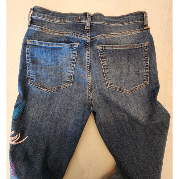 Free People Embroidered Bird Raw Hem Skinny Jeans Sz 28 Peacock Floral - Picture 6 of 15